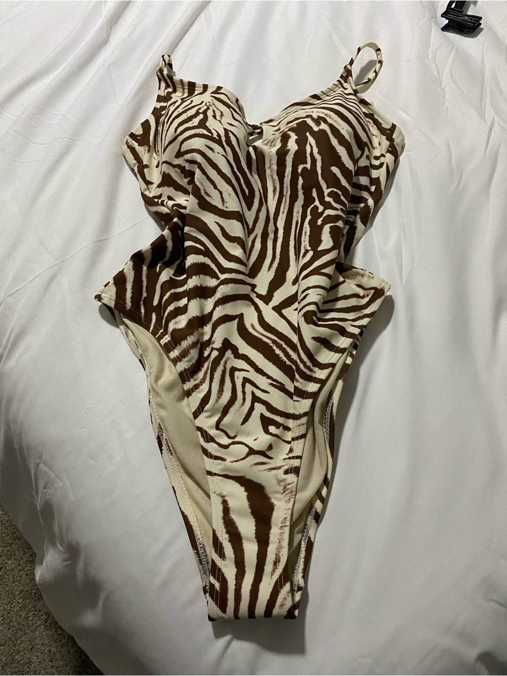 One-Piece Swimsuit in Brown Zebra Print